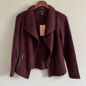 NWT Halogen burgundy knit moto jacket
